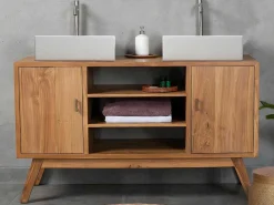 Badkamermeubel In Teakhout Met Dubbele Wastafel - 135 Cm - Gianyar-Vente-unique Online