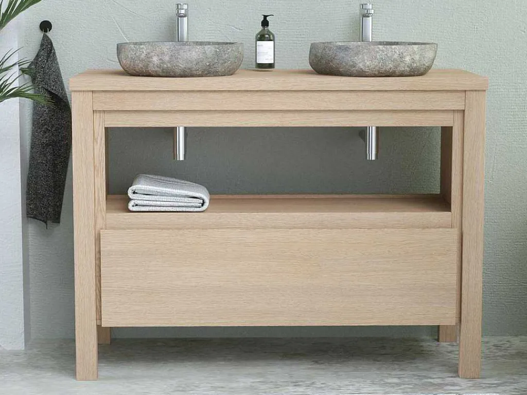 Badkamermeubel Met Opzetwastafel Van Steen - Eikenfineer - 120 Cm - Cosmoti-Vente-unique Hot