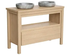 Badkamermeubel Met Opzetwastafel Van Steen - Eikenfineer - 120 Cm - Cosmoti-Vente-unique Hot