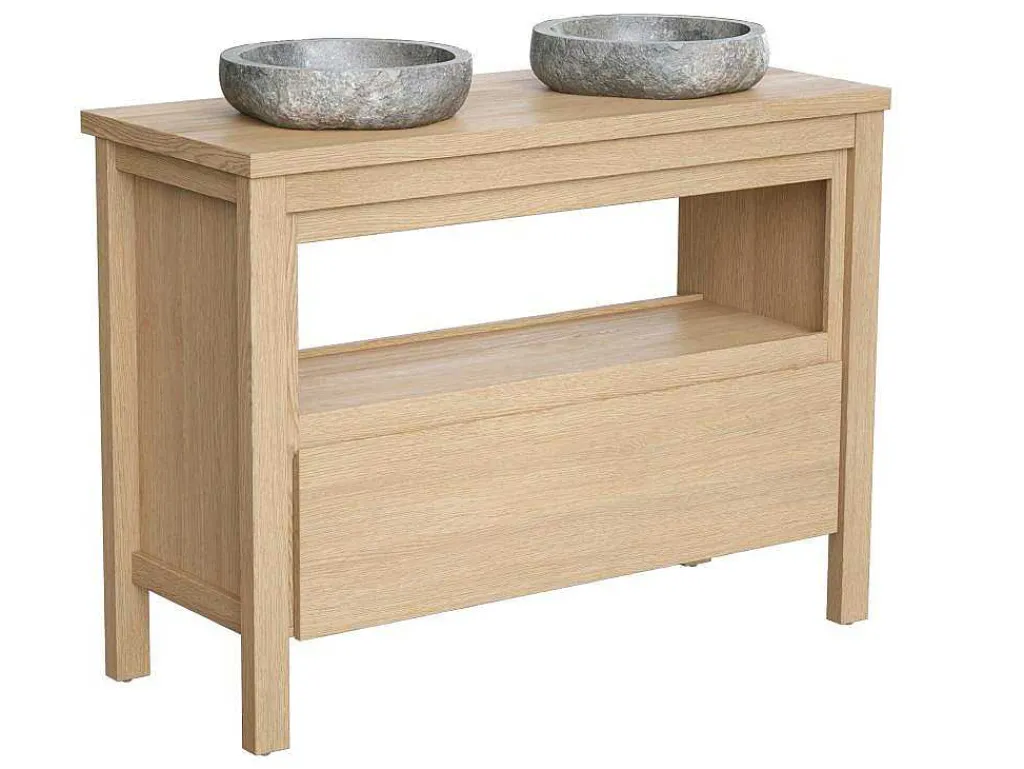 Badkamermeubel Met Opzetwastafel Van Steen - Eikenfineer - 120 Cm - Cosmoti-Vente-unique Hot