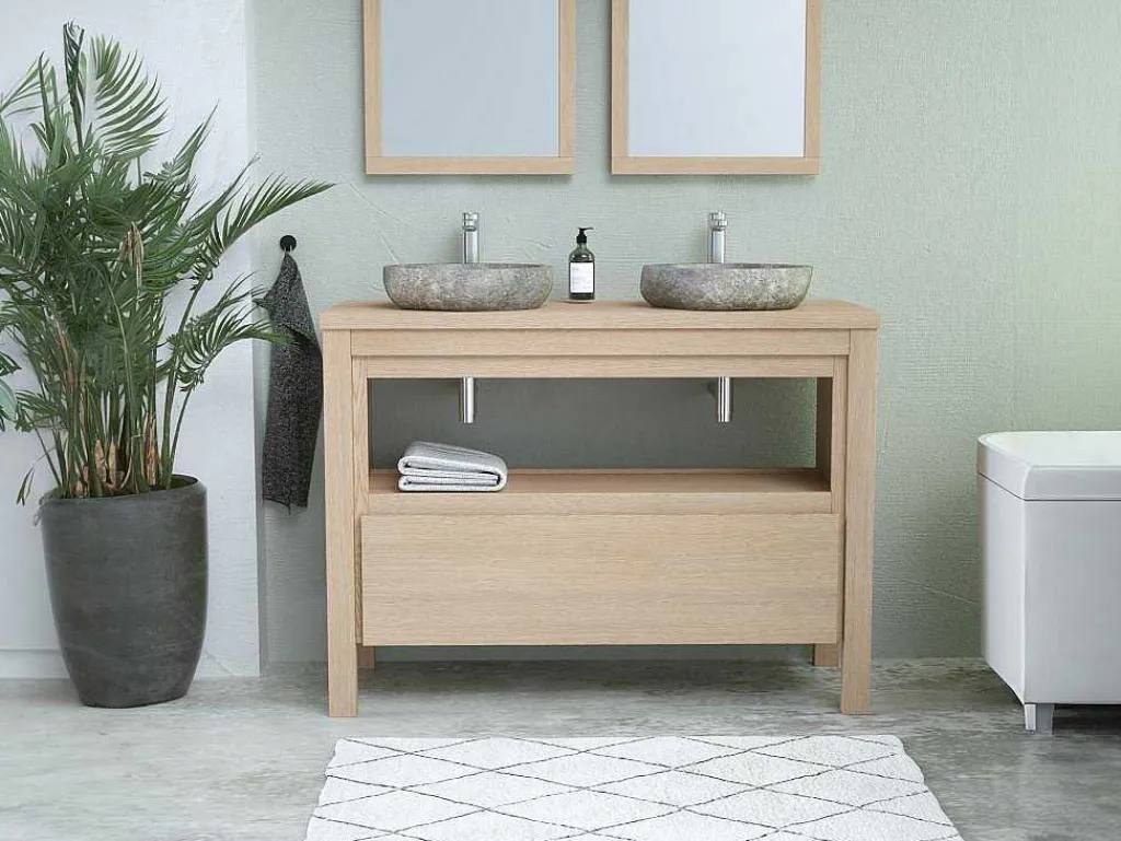 Badkamermeubel Met Opzetwastafel Van Steen - Eikenfineer - 120 Cm - Cosmoti-Vente-unique Hot