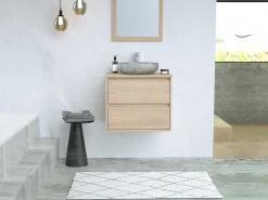 Badkamermeubel Met Opzetwastafel Van Steen Met Spiegel - Eikenfineer - 60 Cm - Milipam-Vente-unique Hot