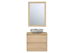 Badkamermeubel Met Opzetwastafel Van Steen Met Spiegel - Eikenfineer - 60 Cm - Milipam-Vente-unique Hot