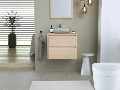 Badkamermeubel Met Opzetwastafel Van Steen Met Spiegel - Eikenfineer - 60 Cm - Milipam-Vente-unique Hot