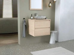 Badkamermeubel Met Opzetwastafel Van Steen Met Spiegel - Eikenfineer - 60 Cm - Milipam-Vente-unique Hot