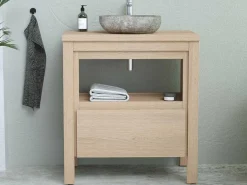 Badkamermeubel Met Wastafel Van Steen - Eiken Fineer - 80 Cm - Cosmoti-Vente-unique New