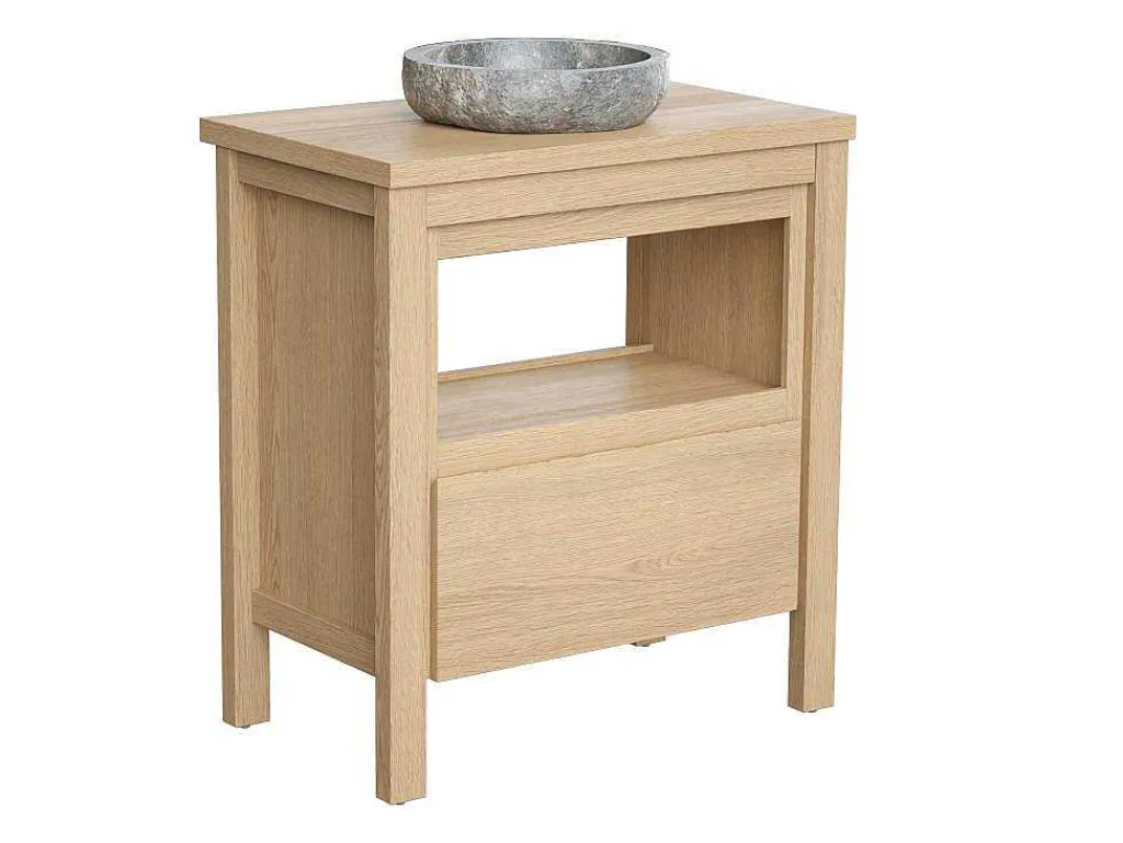 Badkamermeubel Met Wastafel Van Steen - Eiken Fineer - 80 Cm - Cosmoti-Vente-unique New
