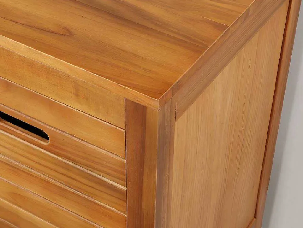 Badkamermeubel Van Acaciahout Met Dubbele Wastafel En Spiegels - 130 Cm - Pulukan-Vente-unique Discount