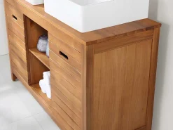 Badkamermeubel Van Acaciahout Met Enkele Wastafel - 130 Cm - Pulukan-Vente-unique Online