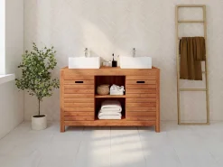Badkamermeubel Van Acaciahout Met Enkele Wastafel - 130 Cm - Pulukan-Vente-unique Online