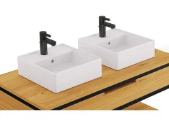 Badkamermeubel Van Licht Teakhout En Metaal Met Dubbele Wastafel - 120 Cm - Tukad-Vente-unique Best