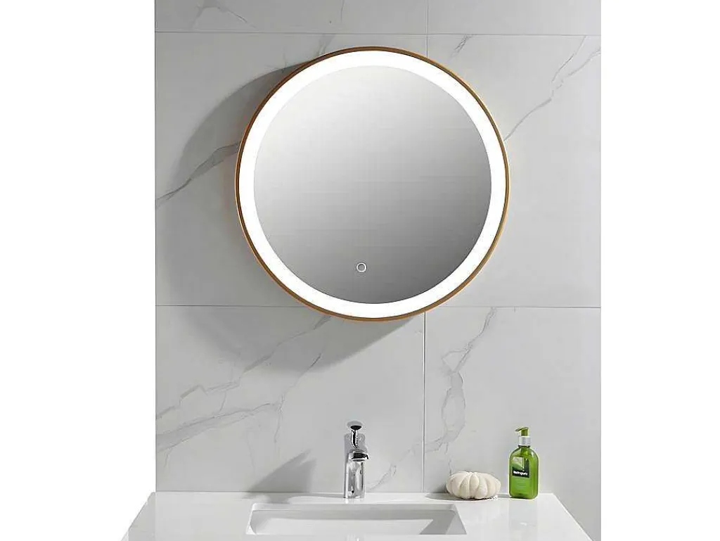 Badkamerspiegel Rond Met Led-Verlichting Numea - L60 X H60 Cm - Goudkleurig-OZAIA New