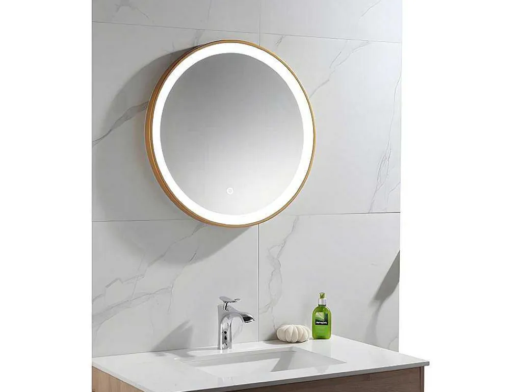 Badkamerspiegel Rond Met Led-Verlichting Numea - L60 X H60 Cm - Goudkleurig-OZAIA New