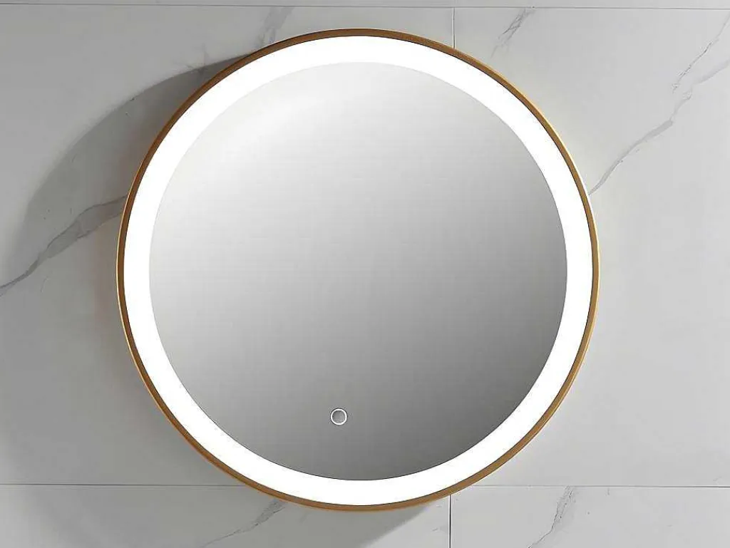 Badkamerspiegel Rond Met Led-Verlichting Numea - L60 X H60 Cm - Goudkleurig-OZAIA New