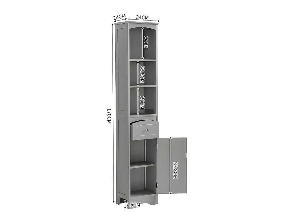 Badkamerzuil - H 170 Cm - Met 1 Lade En Verstelbare Planken - Grijs-ModernLuxe Clearance