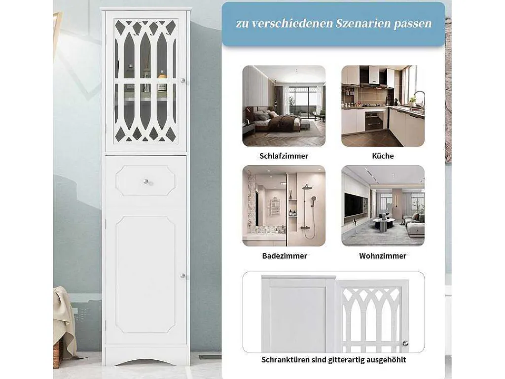 Badkamerzuil Met 2 Deuren En 1 Lade - Verstelbare Planken - Wit - 42 X 36 X 162,5 Cm-Vente-unique Discount