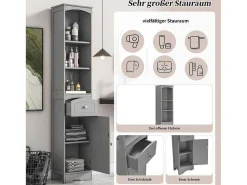 Badkamerzuil Met 1 Lade En 5 Verstelbare Planken - Grijs - 34 X 24 X 170 Cm-Vente-unique