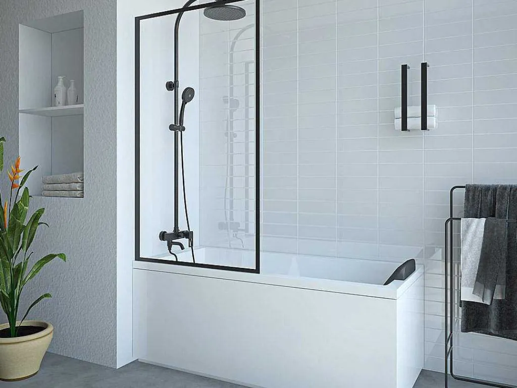 Badscherm In Industriele Stijl Zwart Mat - 80 X 140 Cm - Gehard Glas - Bradenton-Shower & Design
