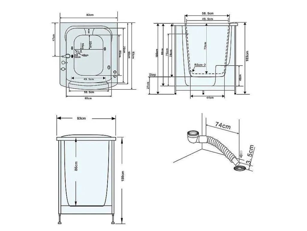 Balneobad Met Deur Voor Senioren 93 X 83 X H100 Cm Lavander-ELITESHOPPING Best