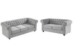 Bankstel Chesterfield - Fluweel - Lichtgrijs-Vente-unique Best