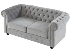 Bankstel Chesterfield - Fluweel - Lichtgrijs-Vente-unique Best