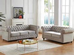 Bankstel Chesterfield - Fluweel - Lichtgrijs-Vente-unique Best