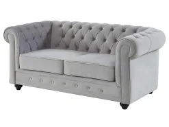 Bankstel Chesterfield - Fluweel - Lichtgrijs-Vente-unique Best
