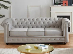 Bankstel Chesterfield - Fluweel - Lichtgrijs-Vente-unique Best