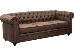 Bankstel En Fauteuil Chesterfield Van Microvezel Met Vintage Look-Vente-unique Sale