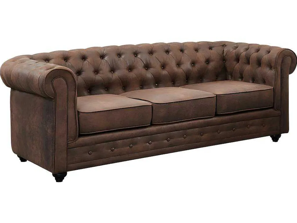 Bankstel En Fauteuil Chesterfield Van Microvezel Met Vintage Look-Vente-unique Sale