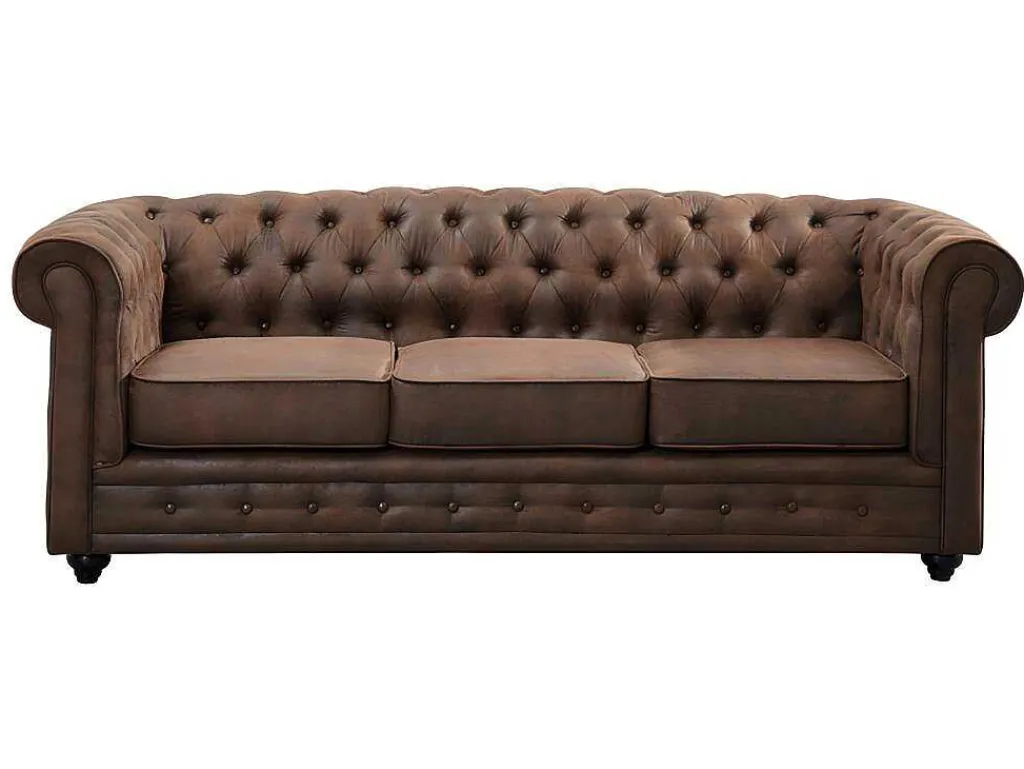 Bankstel En Fauteuil Chesterfield Van Microvezel Met Vintage Look-Vente-unique Sale