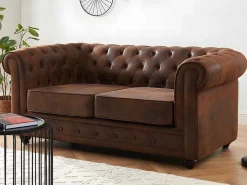 Bankstel En Fauteuil Chesterfield Van Microvezel Met Vintage Look-Vente-unique Sale
