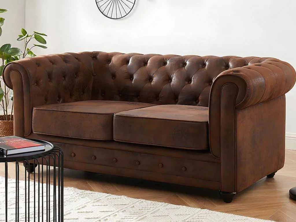 Bankstel En Fauteuil Chesterfield Van Microvezel Met Vintage Look-Vente-unique Sale