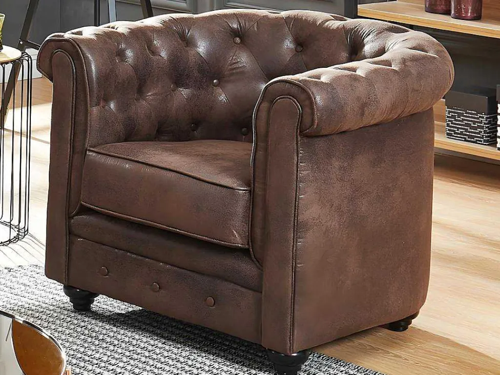 Bankstel En Fauteuil Chesterfield Van Microvezel Met Vintage Look-Vente-unique Sale