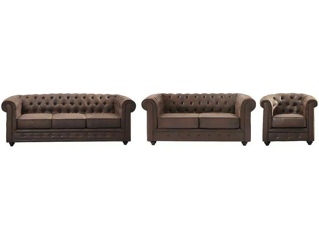 Bankstel En Fauteuil Chesterfield Van Microvezel Met Vintage Look-Vente-unique Sale