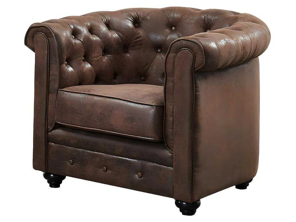 Bankstel En Fauteuil Chesterfield Van Microvezel Met Vintage Look-Vente-unique Sale