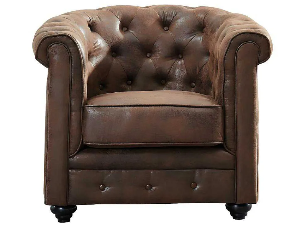 Bankstel En Fauteuil Chesterfield Van Microvezel Met Vintage Look-Vente-unique Sale