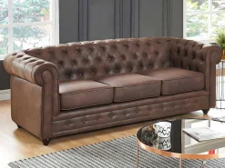 Bankstel En Fauteuil Chesterfield Van Microvezel Met Vintage Look-Vente-unique Sale