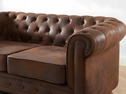 Bankstel En Fauteuil Chesterfield Van Microvezel Met Vintage Look-Vente-unique Sale