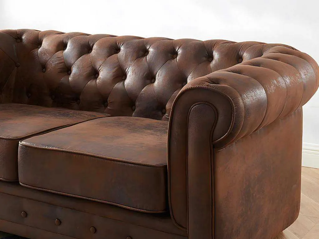 Bankstel En Fauteuil Chesterfield Van Microvezel Met Vintage Look-Vente-unique Sale