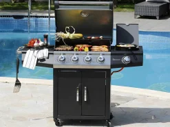 Barbecue Op Gas Met 4 Branders En 1 Rechaud Aan De Zijkant 143 X 54 X 115 Cm - Smoky-Vente-unique New