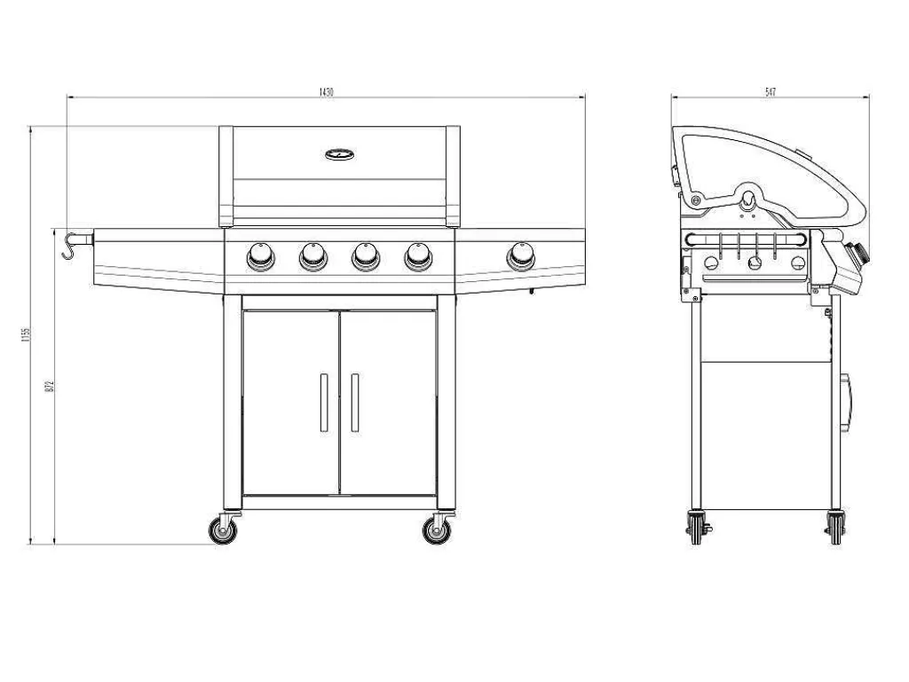 Barbecue Op Gas Met 4 Branders En 1 Rechaud Aan De Zijkant 143 X 54 X 115 Cm - Smoky-Vente-unique New
