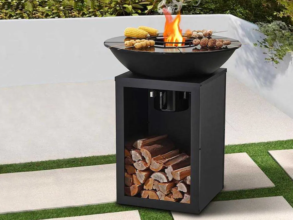 Barbecue Plancha Brasero Op Houtskool Met Opbergruimte 80 X 80 X 96 Cm, Zwart - Ignos-Vente-unique Hot