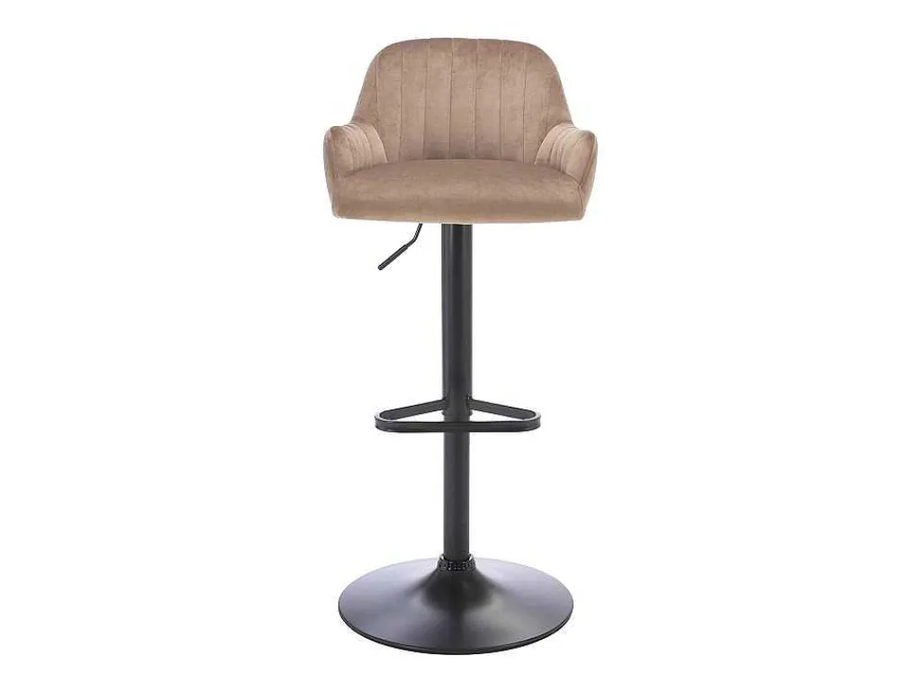 Barkruk Van Velours En Zwart Metaal - Verstelbare Hoogte - Beige - Eleana-Vente-unique Hot