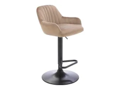 Barkruk Van Velours En Zwart Metaal - Verstelbare Hoogte - Beige - Eleana-Vente-unique Hot