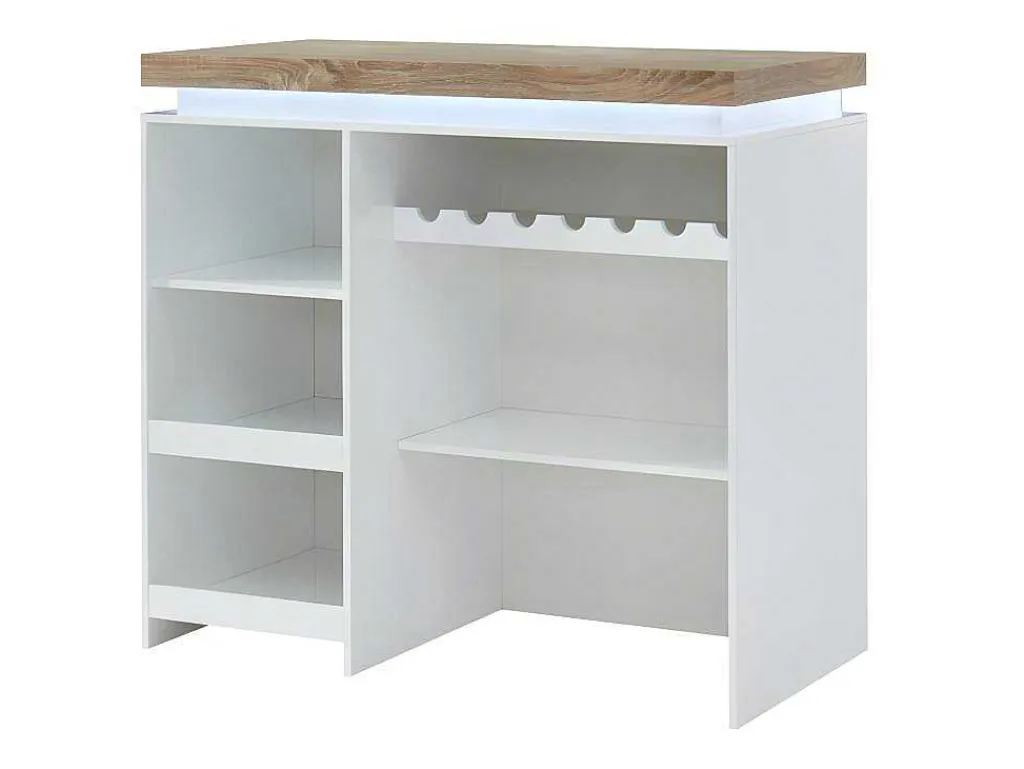 Barmeubel Halo Ii - Wit Gelakt Mdf - Leds - Wit En Eik-Vente-unique New
