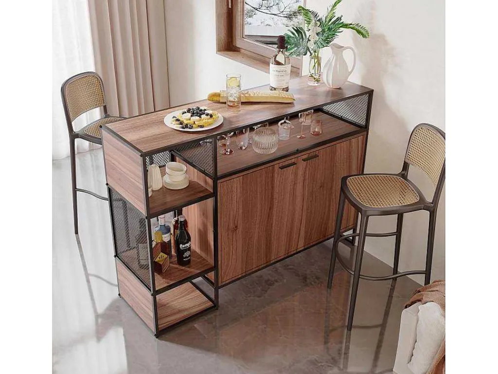 Barmeubel, Laag Dressoir - 2 Deuren En 4 Nissen - Mdf - Industriele Stijl - Kleuren: Bruin En Zwart-Vente-unique New
