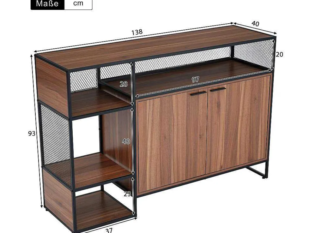 Barmeubel, Laag Dressoir - 2 Deuren En 4 Nissen - Mdf - Industriele Stijl - Kleuren: Bruin En Zwart-Vente-unique New