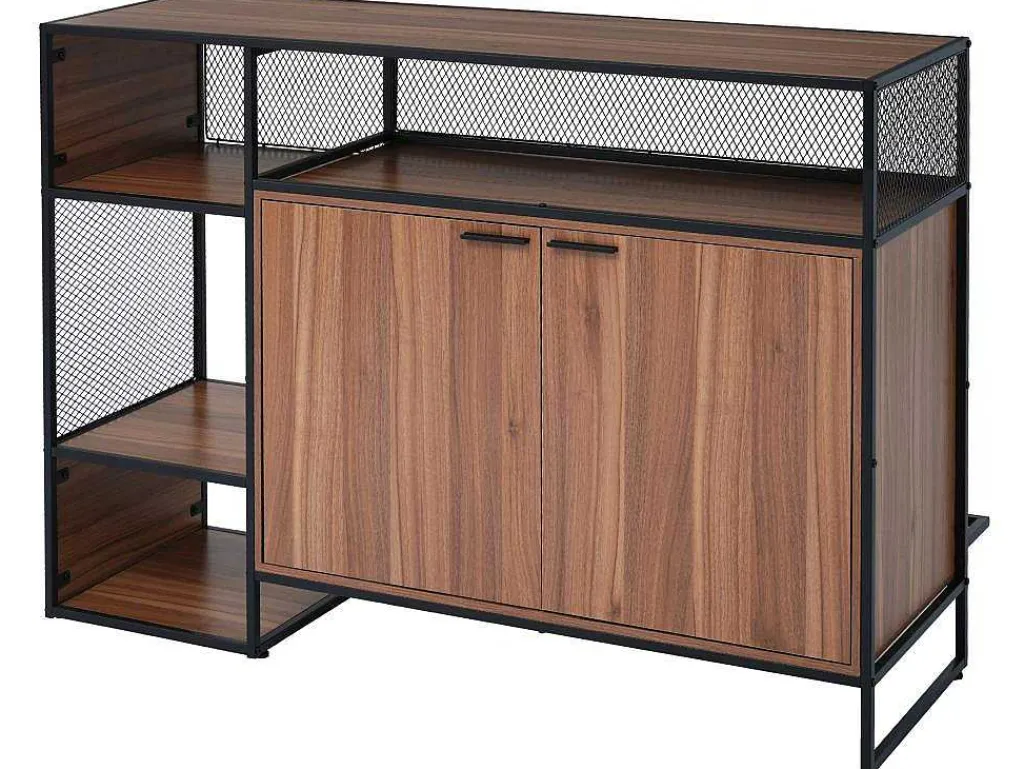 Barmeubel, Laag Dressoir - 2 Deuren En 4 Nissen - Mdf - Industriele Stijl - Kleuren: Bruin En Zwart-Vente-unique New