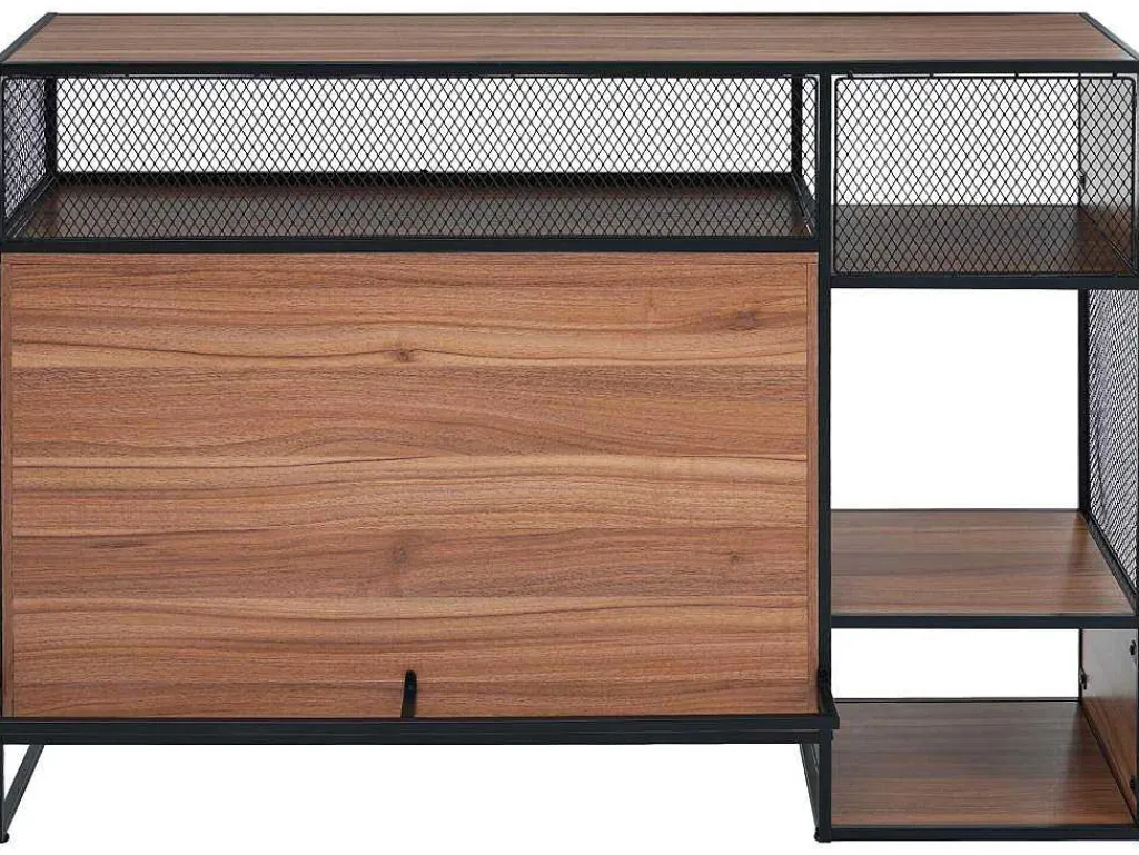 Barmeubel, Laag Dressoir - 2 Deuren En 4 Nissen - Mdf - Industriele Stijl - Kleuren: Bruin En Zwart-Vente-unique New